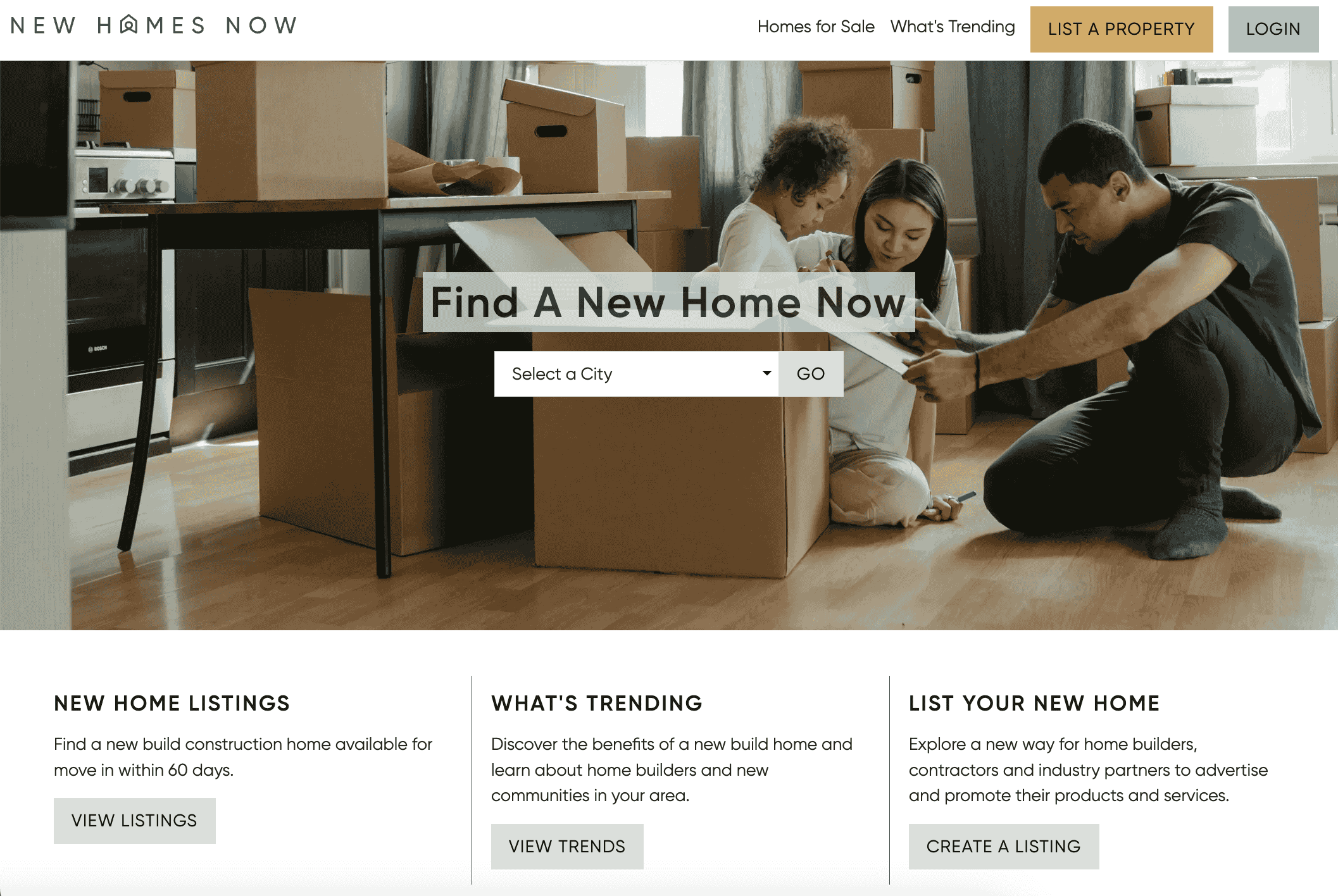 New Construction Homes listing website.